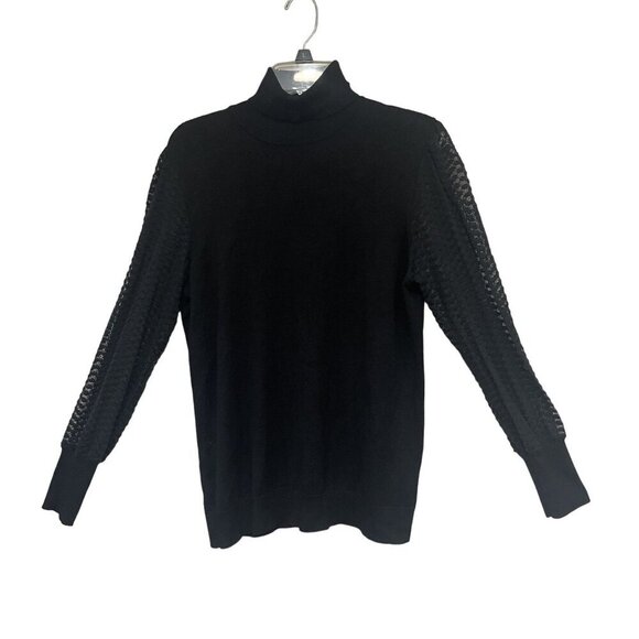 Adrianna Papell Black Turtleneck Sweater Textured‎ Sheer Sleeves Size Large - Picture 1 of 8